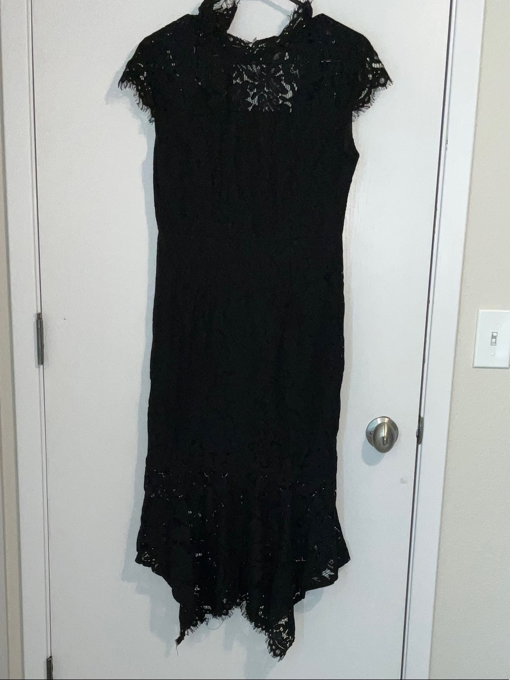 Elegant Black Lace Asymmetrical Dress with Handkerchief Hem